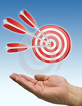 Hand and arrow target blue