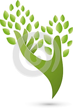 Hand as a tree, plant, naturopath and wellness logo