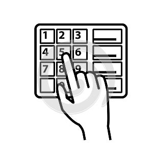 Hand with ATM keypad outline icon