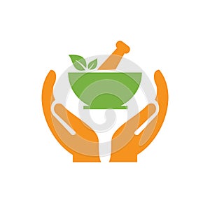 Hand Ayurveda logo design. Ayurveda logo with Hand concept vector. Hand and Ayurveda logo design