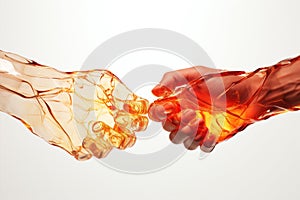 Hand background closeup colours liquid two person friendship concept love greeting adult arm glove water