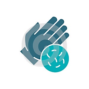 Hand with bacteria colored icon. Hygiene, human protection, upper extremity, dirty hands symbol
