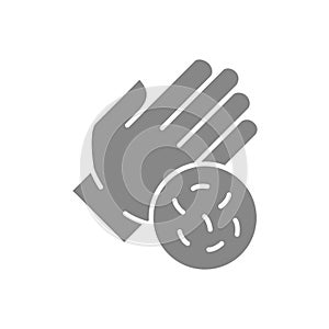 Hand with bacteria grey icon. Hygiene, human protection, upper extremity, dirty hands symbol
