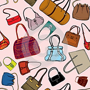 Hand bags fashion seamless background.