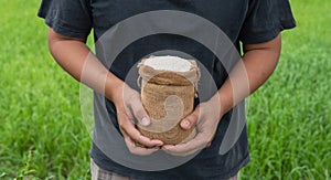 Hand bags of paddy sacks