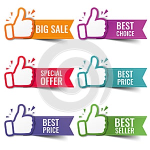 Hand Banner Collection Recommended With Thumbs Up With White Background