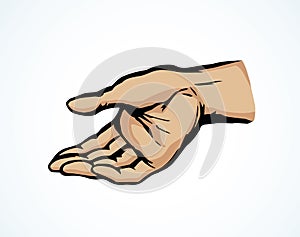 Hand begging alms. Vector drawing