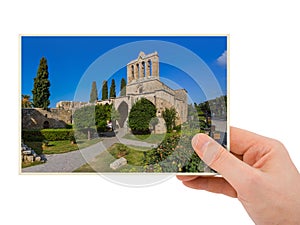 Hand and Bellapais Abbey monastery in Kyrenia Girne Northern Cyprus my photo