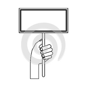 Hand with blank billboard black and white
