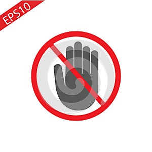 Hand blocking sign stop icon on white background. Vector illustration.