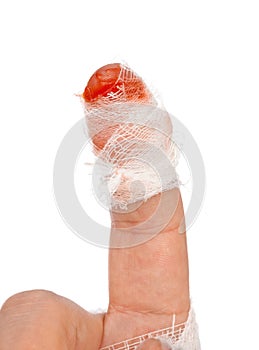 Hand with blood and bandage