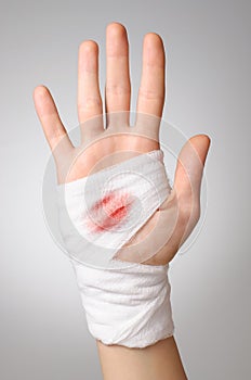 Hand with bloody bandage