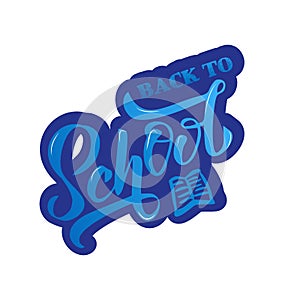 Hand blue gradient Back to school lettering with bold outline. Perfect design for logo, banner, flyer, card, greeting cards,