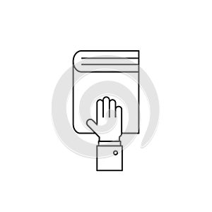 Hand on the book line icon