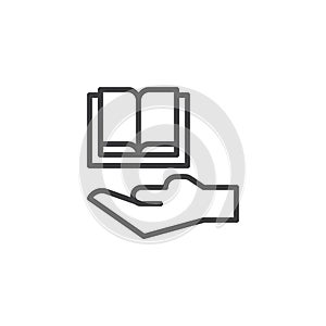 Hand and book outline icon