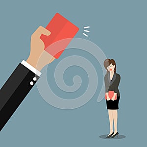Hand of boss showing a red card to woman employee