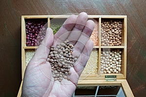 A box of different kinds of lentils