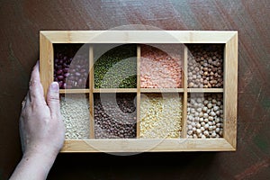 A box of different kinds of lentils