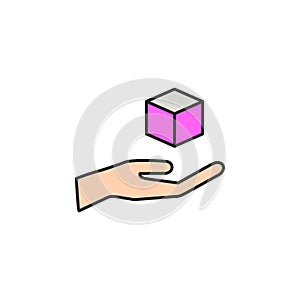 hand with box icon. Element of magic icon for mobile concept and web apps. Color hand with box icon can be used for web and mobile