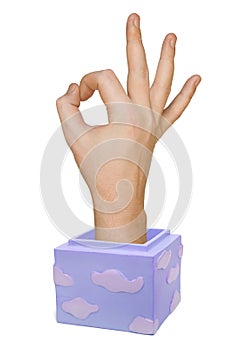 Hand in box (okay sign)