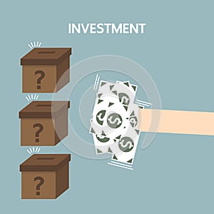 Hand and box to invest, investment concept