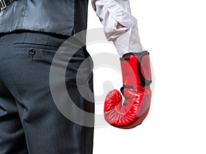 Hand of boxing businessman. Isolated on white background