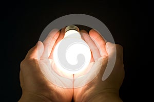 Hand and a Bright Light Bulb