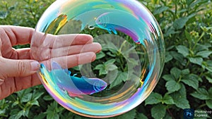 Hand in bubble generate ai