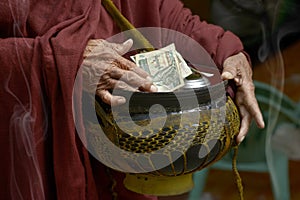 Hand of Buddhist monk