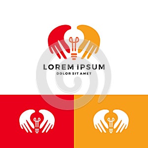 hand bulb lamp logo vector