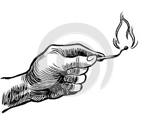 Hand with burning match