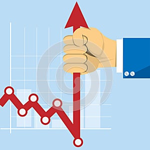 Hand with business graph arrow. Concept stockbroker profession