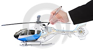 Hand of business man writing on helicopter