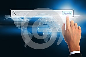 Hand business touching bar search. world wide web