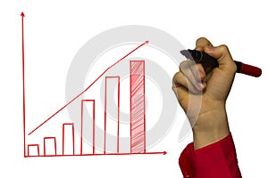 Hand of businessman drawing graphics a growing graph photo