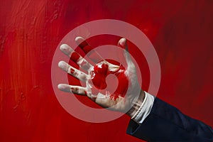 hand of businessman with red paint, generative AI