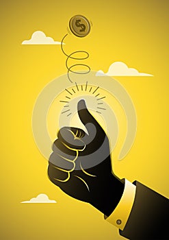 Hand of businessman tossing a coin vector illustration