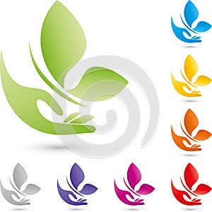 Hand and butterfly, wellness and cosmetic logo