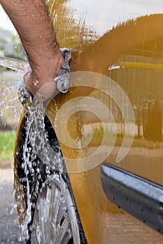 Hand car wash - close up rear