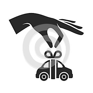 Hand with Car on White Background. Gift Icon. Vector