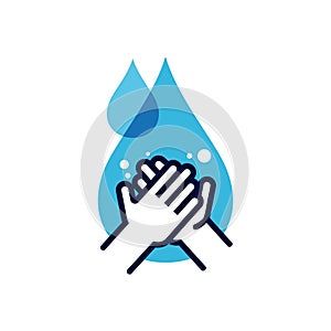 Hand care help logo vector download, hand give giving gesture icon logo in blue color water concept