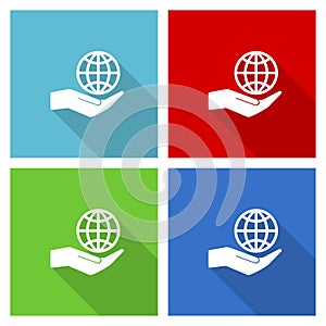 Hand care planet environment icon set, flat design vector illustration in eps 10 for webdesign and mobile applications in four