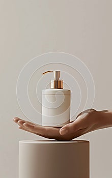 Hand care range, in the style of dark white and bronze,minimalist staging,light white and gold