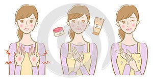 Hand care woman before and after illustration. Beauty and healthy skin care concept