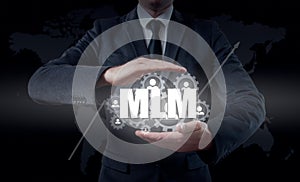 Hand carrying businessman icon network - HR,HRM,MLM, teamwork and leadership concept