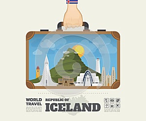 Hand carrying Iceland Landmark Global Travel And Journey Infographic Bag. Vector Design Template.vector/illustration