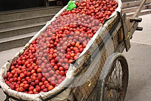 Hand cart full of plums