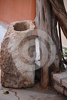 Hand carved Limestone planter in Terlingua Texas