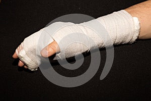 Hand in a cast.