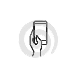 Hand with cell phone line icon